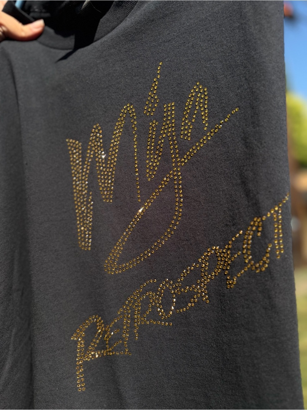 Black XL unisex shirt- MYA “retrospect” in gold rhinestone